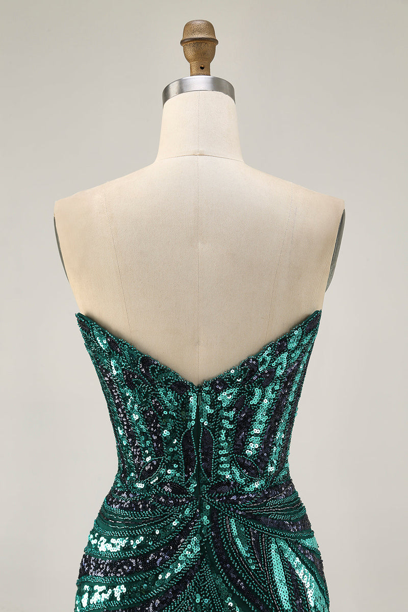 Load image into Gallery viewer, Sparkly Dark Green Strapless Tight Short Beaded Prom Dress