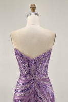 Load image into Gallery viewer, Sparkly Purple Beaded Tight Strapless Short Prom Dress