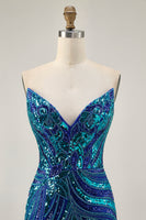 Load image into Gallery viewer, Sparkly Dark Green Strapless Tight Short Beaded Prom Dress