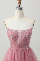 Load image into Gallery viewer, Glitter Dusty Rose Tiered Tulle Ruffled Short Corset Prom Dress