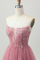 Load image into Gallery viewer, Glitter Dusty Rose Tiered Tulle Ruffled Short Corset Prom Dress