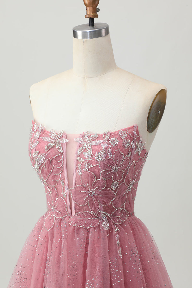 Load image into Gallery viewer, Glitter Dusty Rose Tiered Tulle Ruffled Short Corset Prom Dress