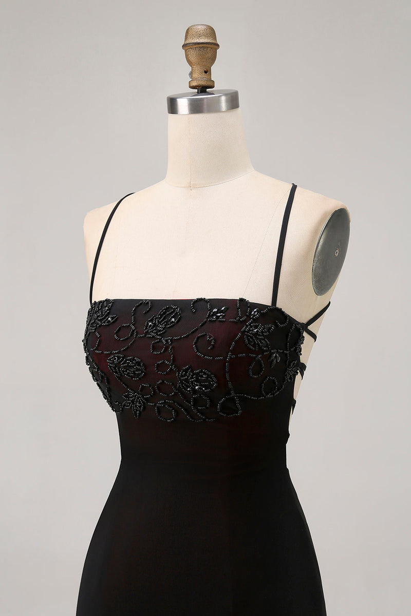 Load image into Gallery viewer, Black Spaghetti Straps Tight Short Prom Dress with Beading