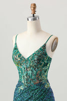 Load image into Gallery viewer, Sparkly Dark Green Corset Sequin Short Tight Prom Dress