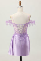 Load image into Gallery viewer, Sparkly Lilac Cold Shoulder Short Corset Prom Dress with Beading