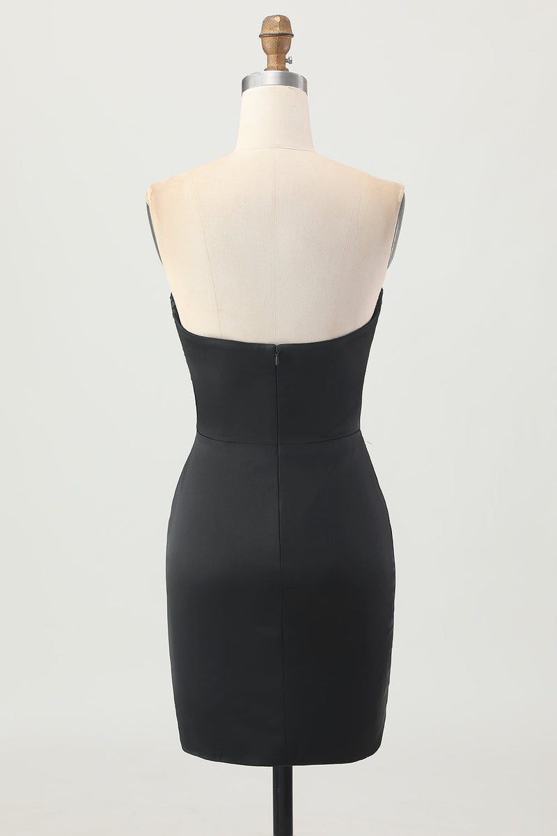 Load image into Gallery viewer, Sparkly Black Corset Tight Strapless Short Prom Dress with Sequins