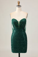 Load image into Gallery viewer, Sparkly Dark Green Short Sequins Tight Prom Dress with Beading