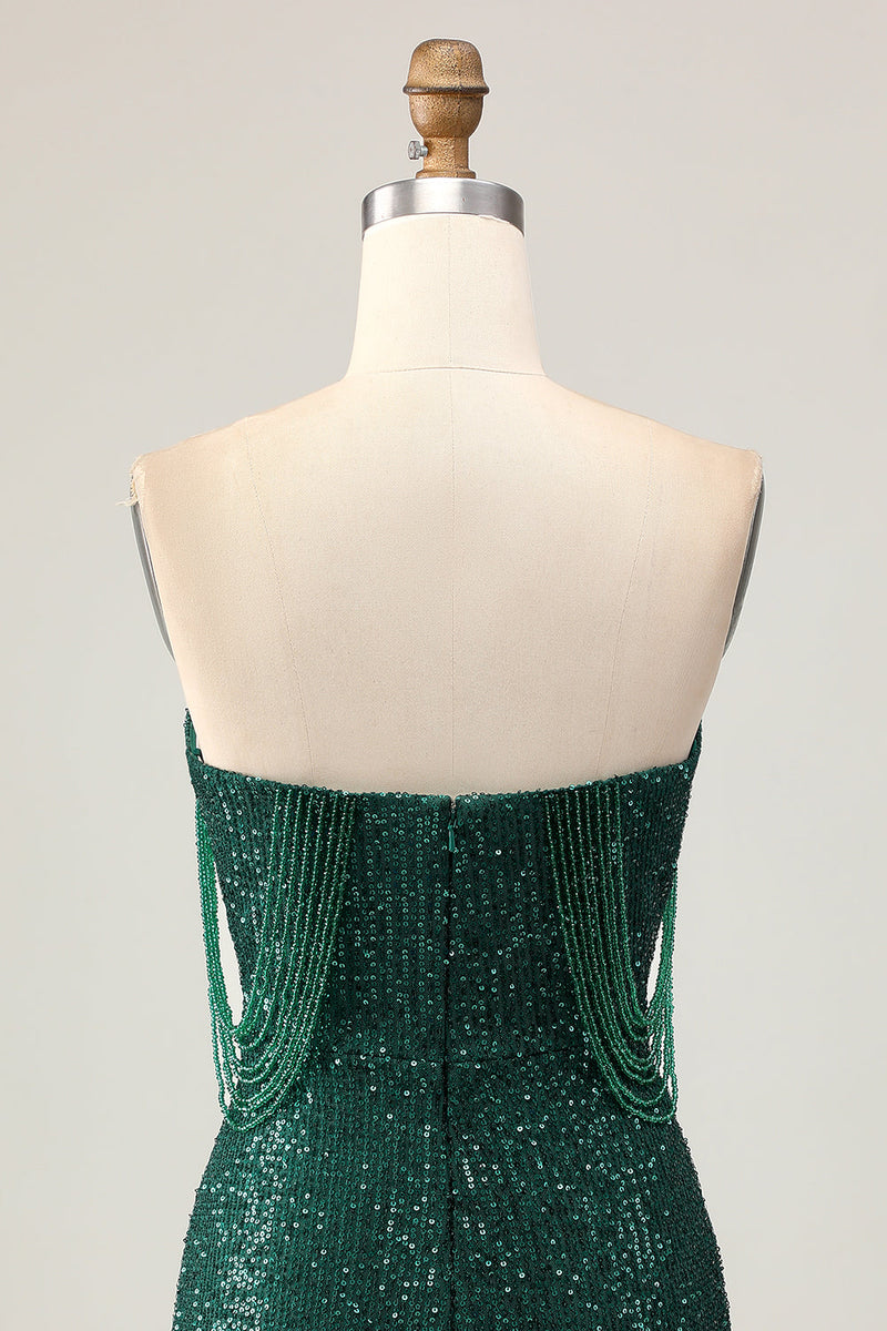 Load image into Gallery viewer, Sparkly Dark Green Short Sequins Tight Prom Dress with Beading