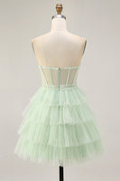 Load image into Gallery viewer, Light Green Tiered A Line Short Corset Prom Dress with Ruffles