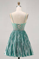 Load image into Gallery viewer, Sparkly Green A Line Metallic Short Prom Dress with Beading