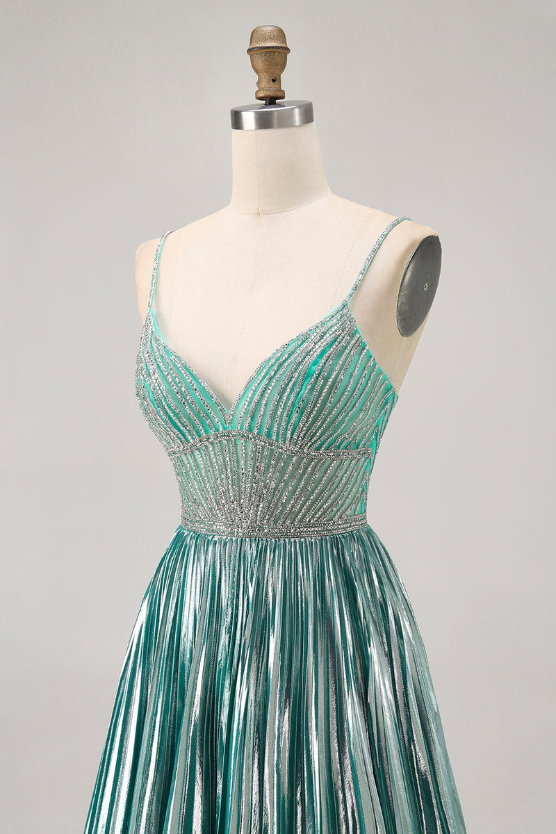 Load image into Gallery viewer, Sparkly Green A Line Metallic Short Prom Dress with Beading