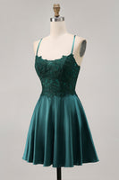 Load image into Gallery viewer, Sparkly Dark Green Satin Appliqued Short Corset Prom Dress