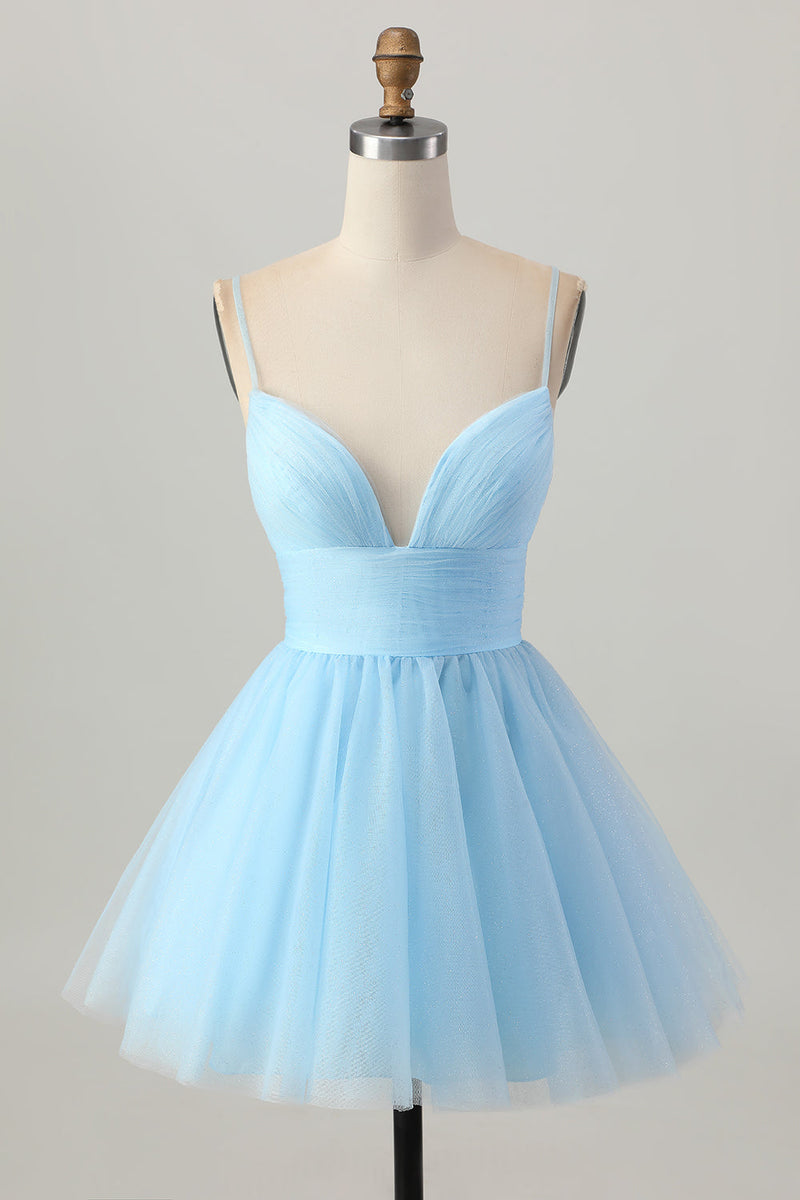 Load image into Gallery viewer, Sky Blue Spaghetti Straps A Line Short Prom Dress
