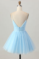 Load image into Gallery viewer, Sky Blue Spaghetti Straps A Line Short Prom Dress