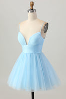 Load image into Gallery viewer, Sky Blue Spaghetti Straps A Line Short Prom Dress