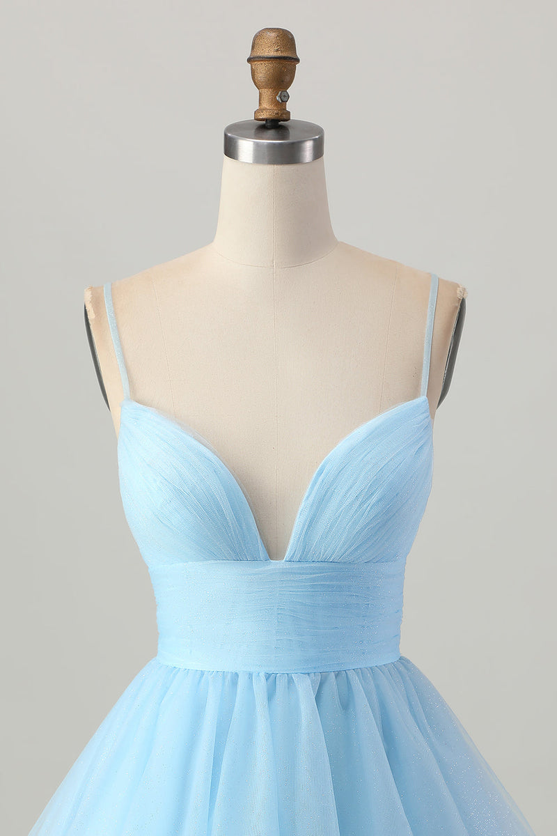 Load image into Gallery viewer, Sky Blue Spaghetti Straps A Line Short Prom Dress