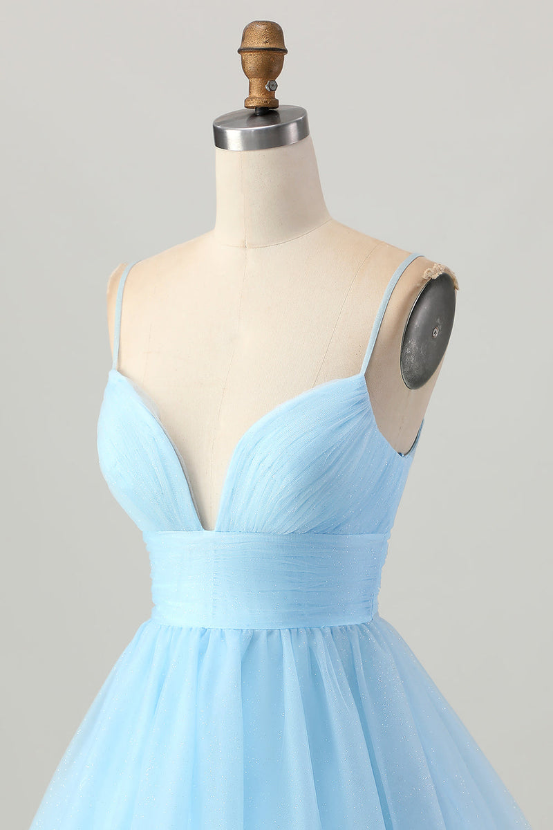 Load image into Gallery viewer, Sky Blue Spaghetti Straps A Line Short Prom Dress