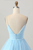 Load image into Gallery viewer, Sky Blue Spaghetti Straps A Line Short Prom Dress