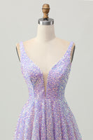 Load image into Gallery viewer, Sparkly Lilac V-Neck Sequin Short Prom Dress