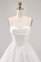 Load image into Gallery viewer, White Spaghetti Straps Corset Short Prom Dress with Lace