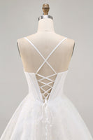Load image into Gallery viewer, White Spaghetti Straps Corset Short Prom Dress with Lace