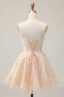 Load image into Gallery viewer, Apricot A Line Floral Spaghetti Straps Short Prom Dress