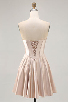 Champagne Sweetheart Satin Short Corset Prom Dress