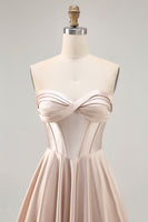 Load image into Gallery viewer, Champagne Sweetheart Satin Short Corset Prom Dress