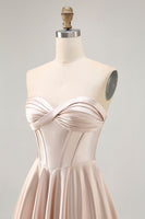 Load image into Gallery viewer, Champagne Sweetheart Satin Short Corset Prom Dress