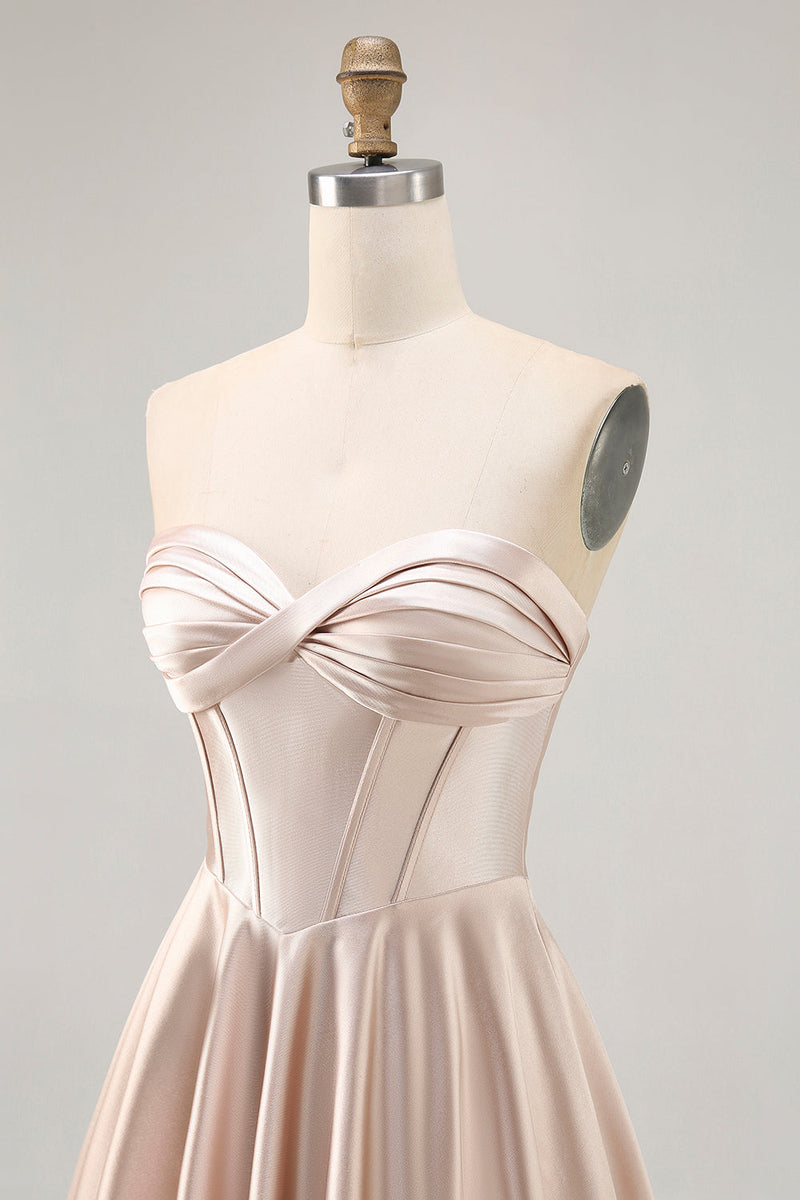 Load image into Gallery viewer, Champagne Sweetheart Satin Short Corset Prom Dress