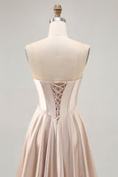 Load image into Gallery viewer, Champagne Sweetheart Satin Short Corset Prom Dress
