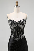 Load image into Gallery viewer, Sparkly Black Beaded Mermaid Corset Long Prom Dress with Slit