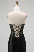 Load image into Gallery viewer, Sparkly Black Beaded Mermaid Corset Long Prom Dress with Slit