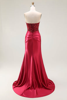 Sparkly Red Mermaid Sweetheart Long Sequin Prom Dress