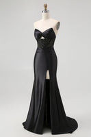 Load image into Gallery viewer, Sparkly Black Mermaid Sweetheart Satin Long Corset Prom Dress with Beading