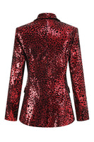 Load image into Gallery viewer, 2 Piece Sparkly Red Leopard Sequin Peak Lapel Women Prom Suits