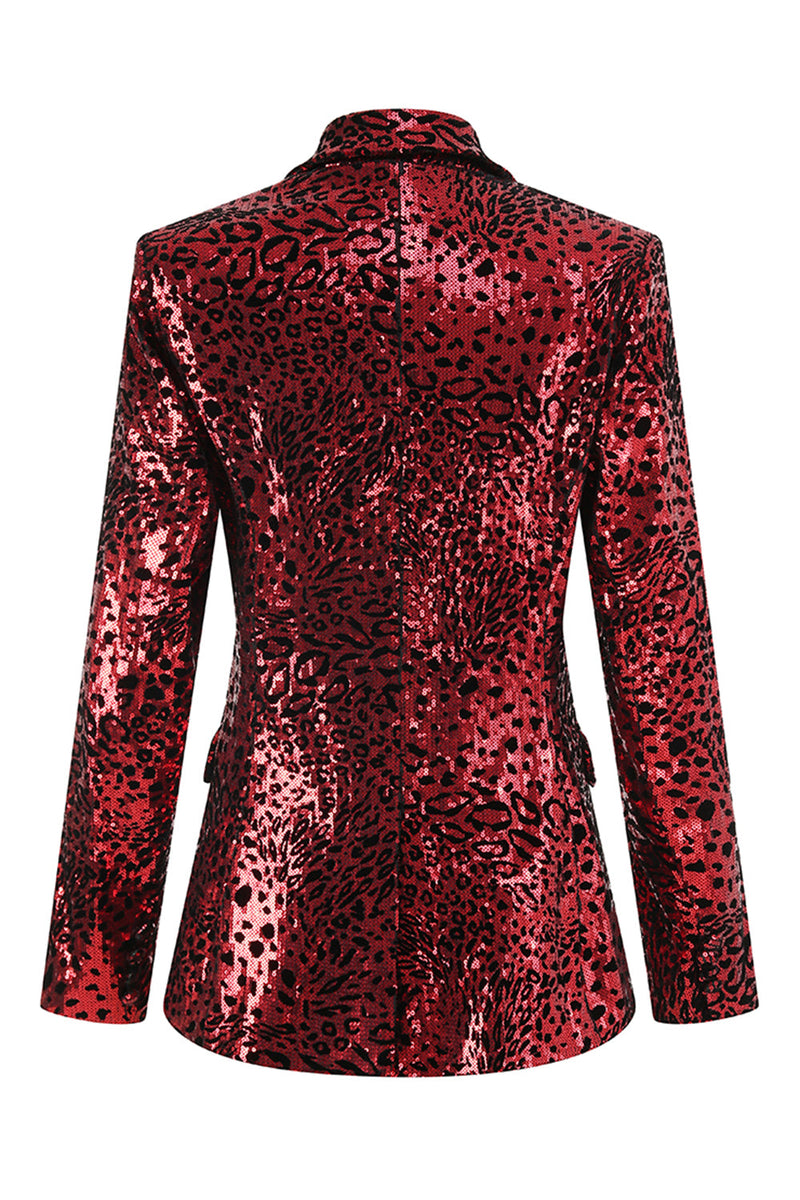 Load image into Gallery viewer, 2 Piece Sparkly Red Leopard Sequin Peak Lapel Women Prom Suits