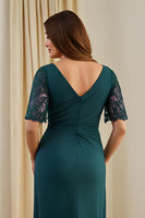 Load image into Gallery viewer, Pine Sheath Ruched V-Neck Midi Wedding Guest Dress with Lace