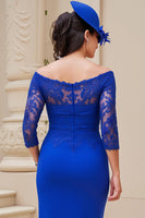Load image into Gallery viewer, Dark Green Sheath Off The Shoulder Long Wedding Guest Dress with Slit