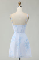Load image into Gallery viewer, Light Blue Floral Ruched Tight Short Corset Prom Dress