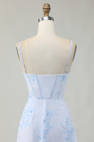 Load image into Gallery viewer, Light Blue Floral Ruched Tight Short Corset Prom Dress