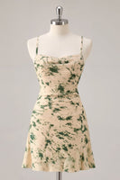 Load image into Gallery viewer, Champagne Ruched Floral Short Prom Dress with Ruffles