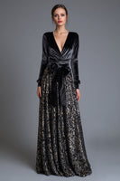 Load image into Gallery viewer, Sparkly Black Long Sleeves Sequins Holiday Party Dress with Bow