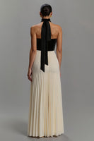 Load image into Gallery viewer, Black and White Neck Scarf Strapless Long Formal Dress with Pleats