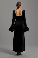 Load image into Gallery viewer, Black Sheath Velvet Square Neck Long Formal Dress with Sleeves