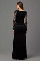 Load image into Gallery viewer, Black Velvet Sheath Illusion Neck Long Formal Dress with Sleeves
