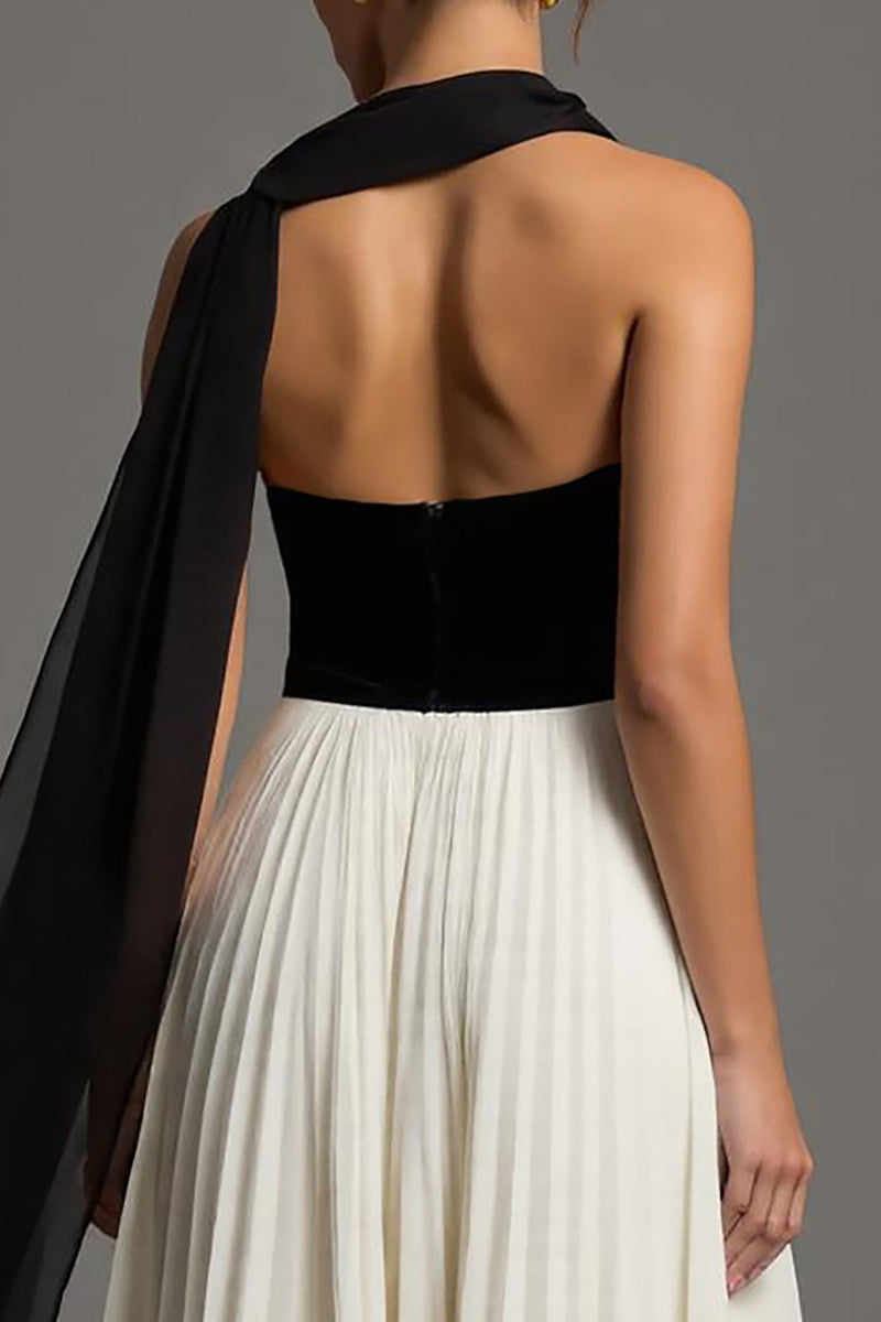 Load image into Gallery viewer, Black and White A Line Chiffon Sweetheart Pleated Long Formal Dress