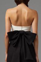 Load image into Gallery viewer, Simple Black and White Long Strapless Formal Dress with Bow