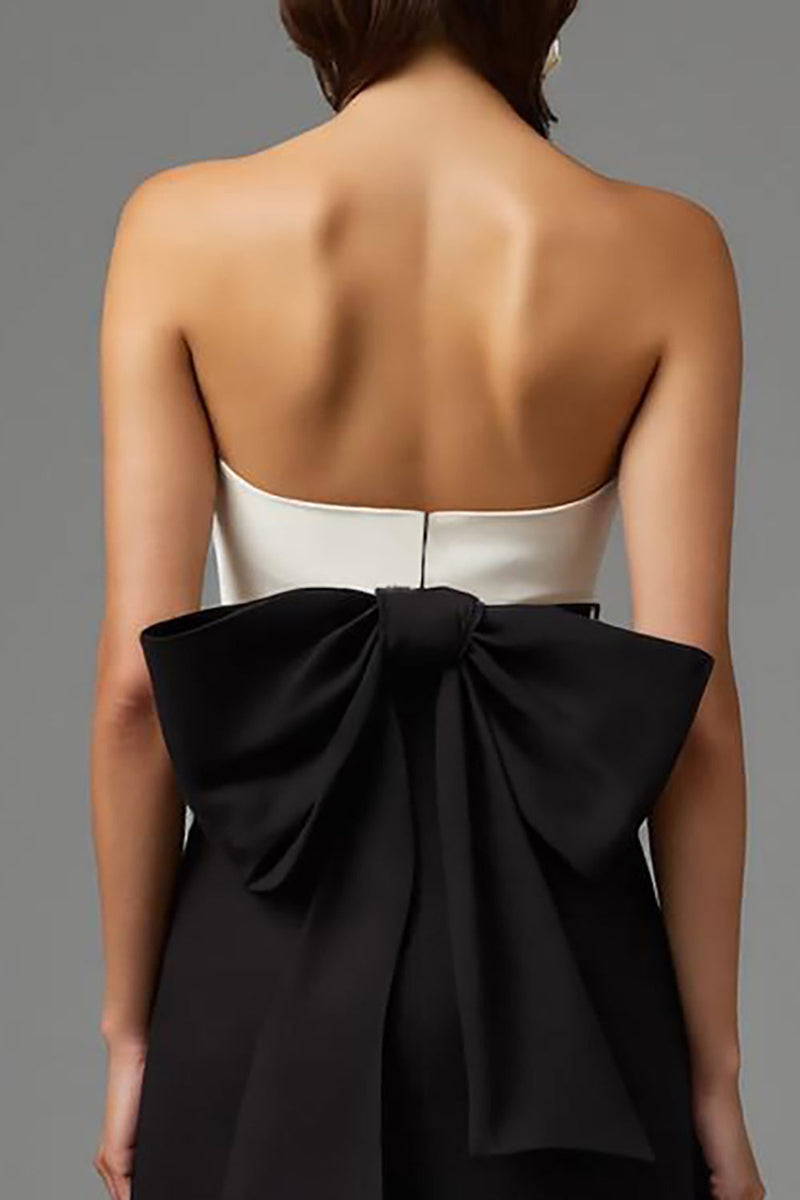 Load image into Gallery viewer, Simple Black and White Long Strapless Formal Dress with Bow