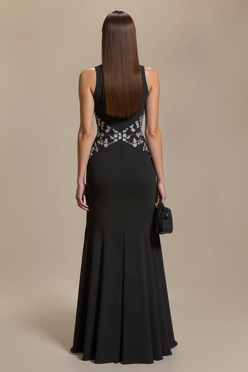 Load image into Gallery viewer, Black Long Mermaid Formal Dress with Appliques